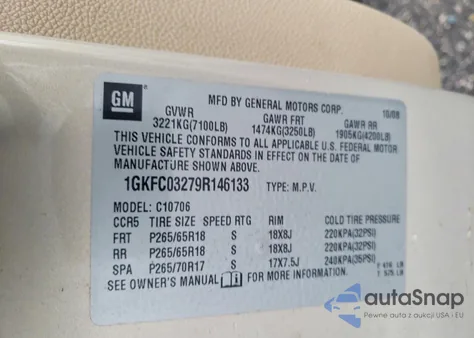 2009 GMC Yukon из США, поврежденный, VIN 1GKFC03279R146133